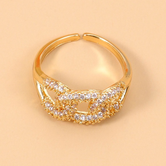 Retro Geometric Cuban Link CZ Open Ring - Picture 5 of 7